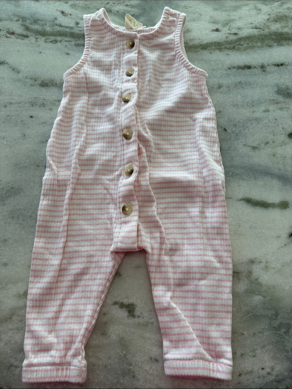 Light Pink Striped Button-Front Baby Romper